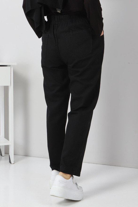 Beli Lastikli Boyfriend Kot Pantolon Siyah 5998