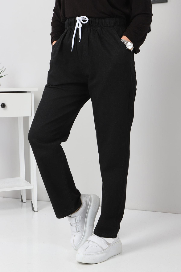 Beli Lastikli Boyfriend Kot Pantolon Siyah 5998