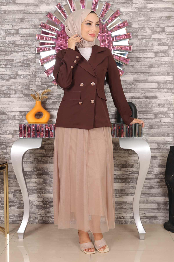 Ceketli Eteği Tül Takım Kahverengi MSW19151-2