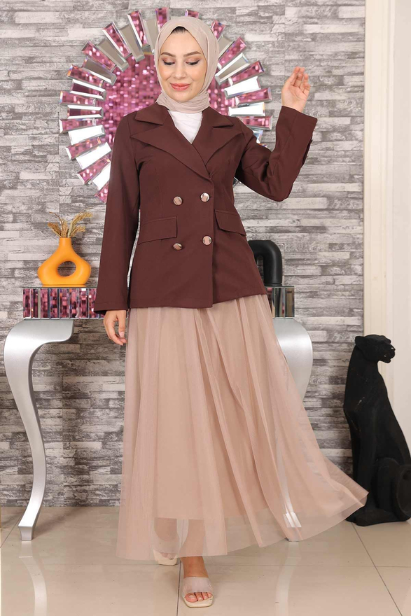Ceketli Eteği Tül Takım Kahverengi MSW19151-2