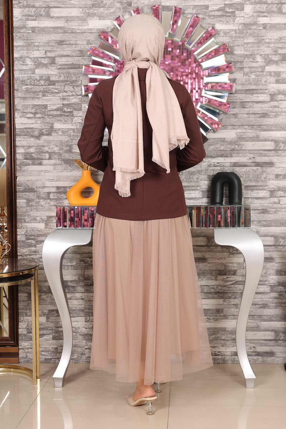 Ceketli Eteği Tül Takım Kahverengi MSW19151-2