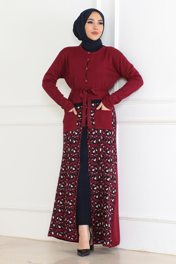 Cep Detaylı Triko Kombin Bordo 6114