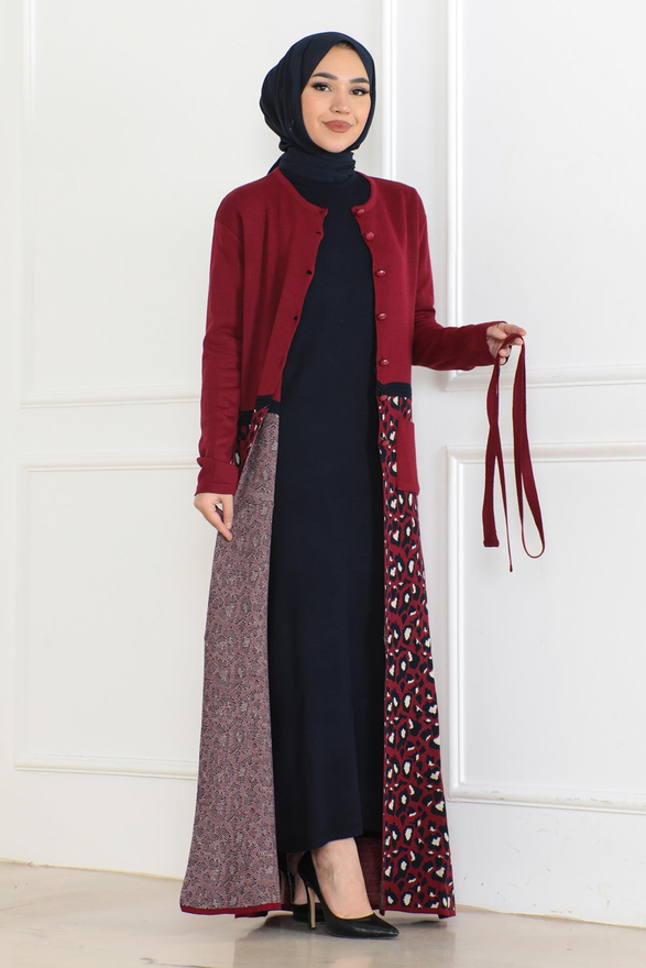 Cep Detaylı Triko Kombin Bordo 6114