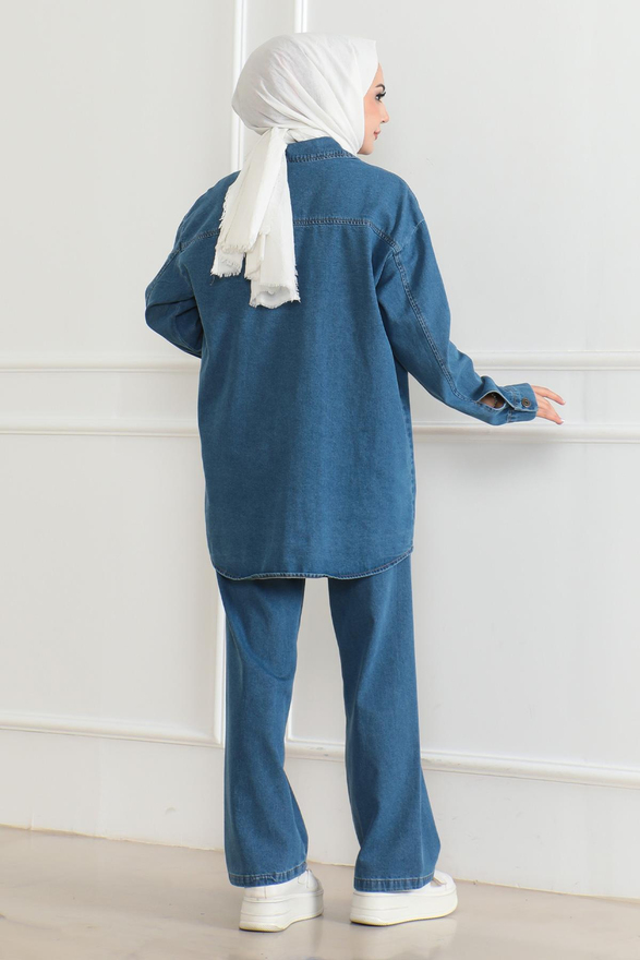 Cepli Taş Detaylı Kot Takım Mavi 19207