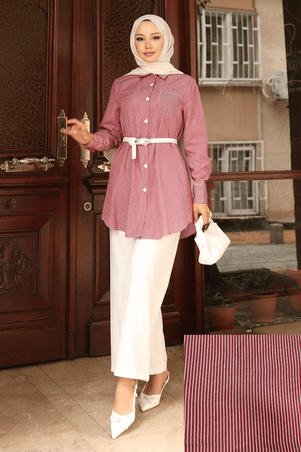 Çizgili Cep Detaylı Takım Bordo MSW19242-2