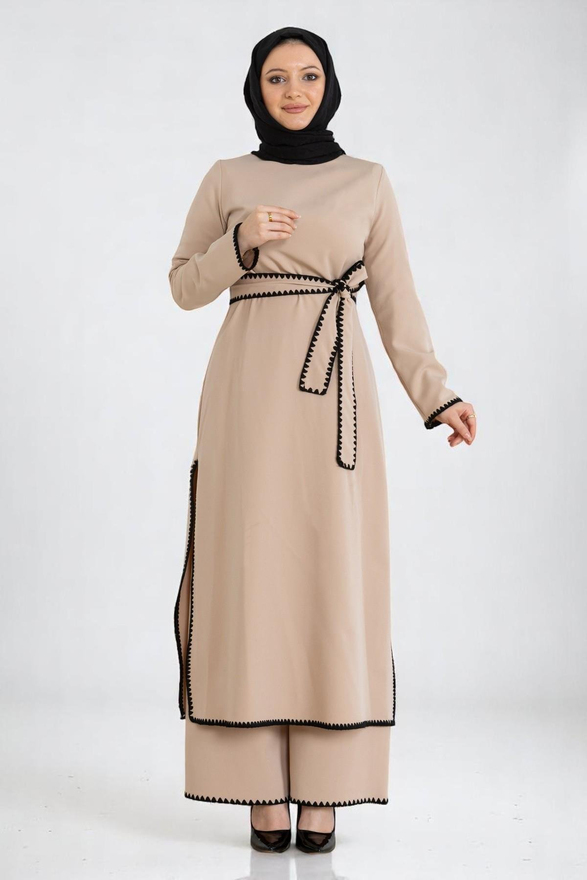 Çoban Dikişli Kemerli Takım Bej 19365