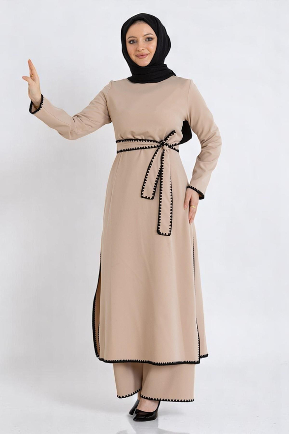 Çoban Dikişli Kemerli Takım Bej 19365