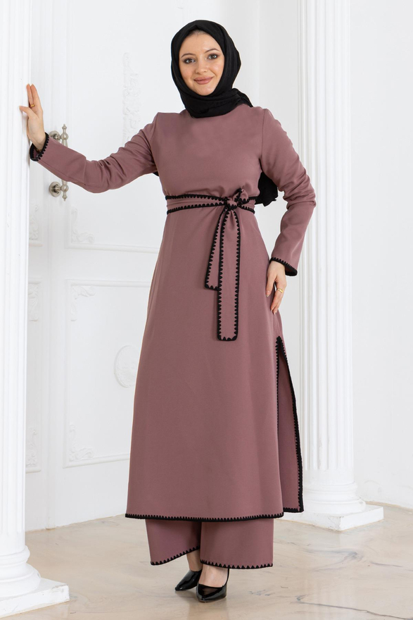 Çoban Dikişli Kemerli Takım Gül Kurusu MSW19365-3