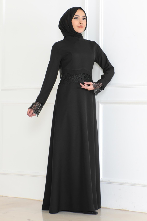 Dantel Detaylı Elbise Siyah 6117