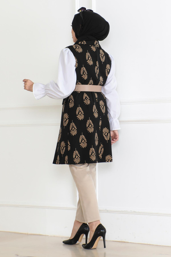 Desenli Tesettür Ceket Siyah 6111