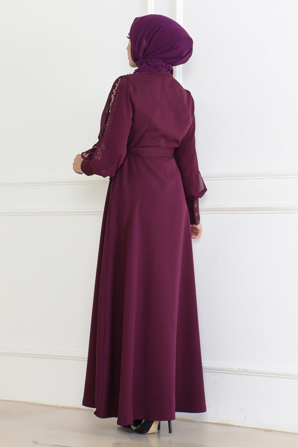 Düğme Detaylı Elbise Mürdüm 6118