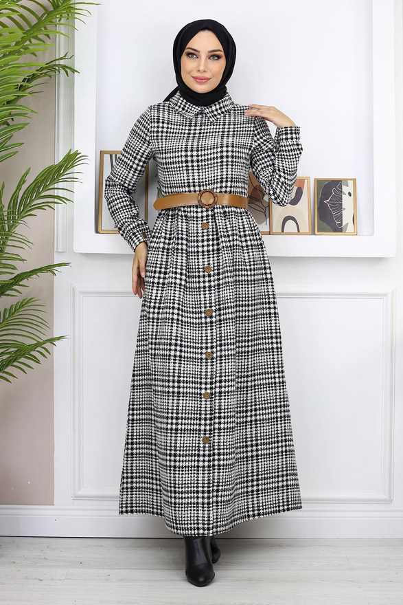 Düğme Detaylı Elbise Siyah 19166