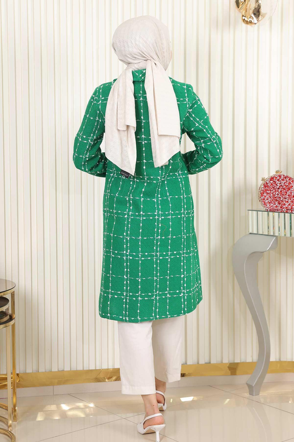Düğmeli Geniş Yaka Kaşe Kaban Zümrüt 19177