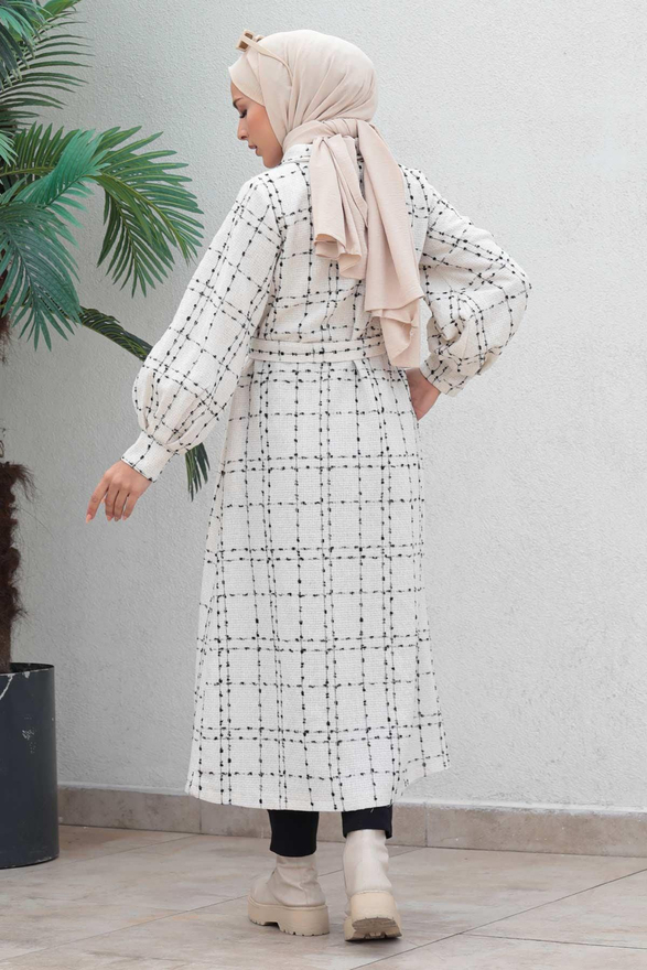 Düğmeli Kaşe Kaban Beyaz 19600