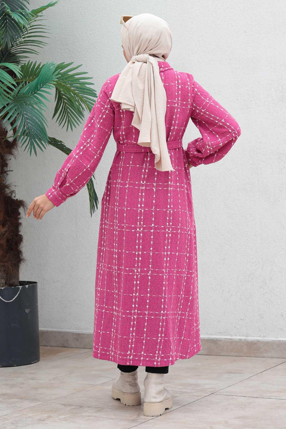 Düğmeli Kaşe Kaban Pembe 19600