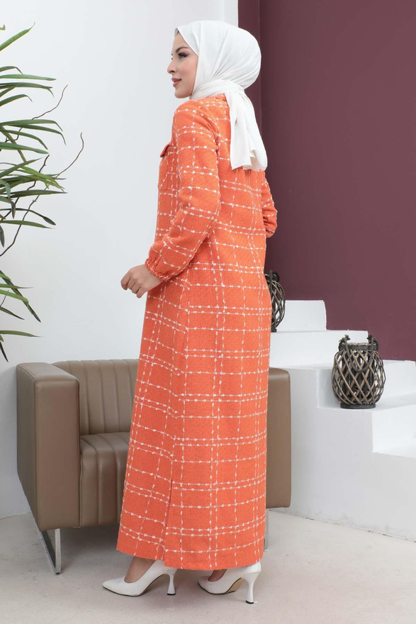 Düğmeli Kaşe Kaban Turuncu 19260