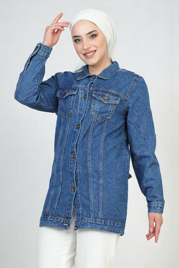 Düğmeli Kot Ceket Açık Mavi 6105