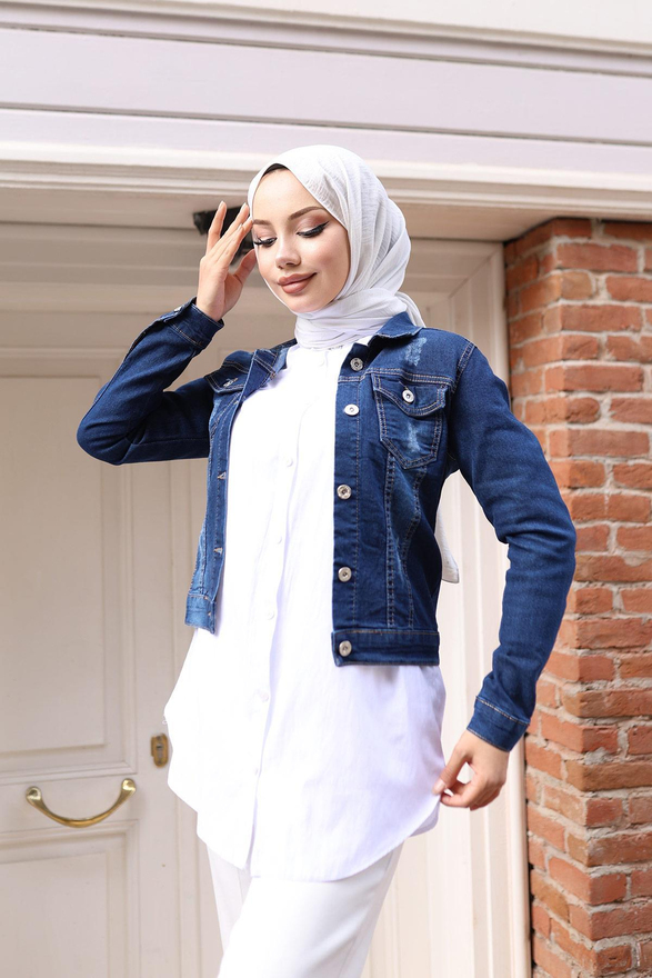 Düğmeli Kot Ceket Koyu Kot 6027