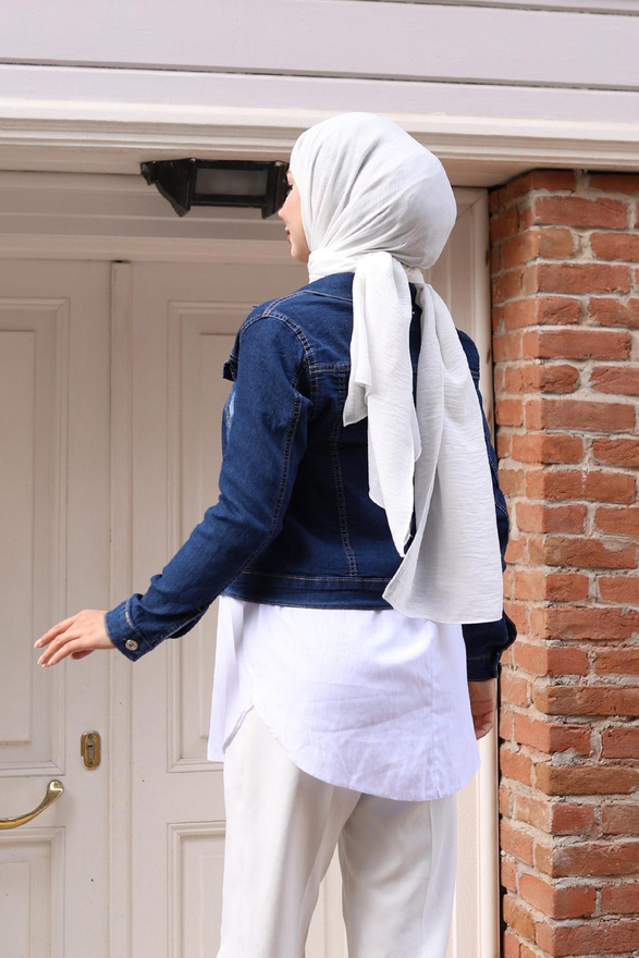 Düğmeli Kot Ceket Koyu Kot 6027