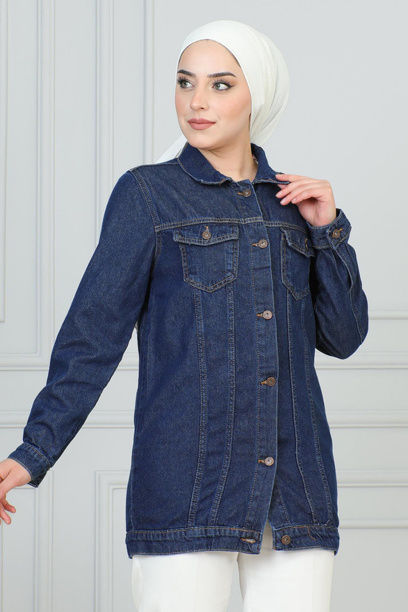 Düğmeli Kot Ceket Koyu Mavi MSW6105-2