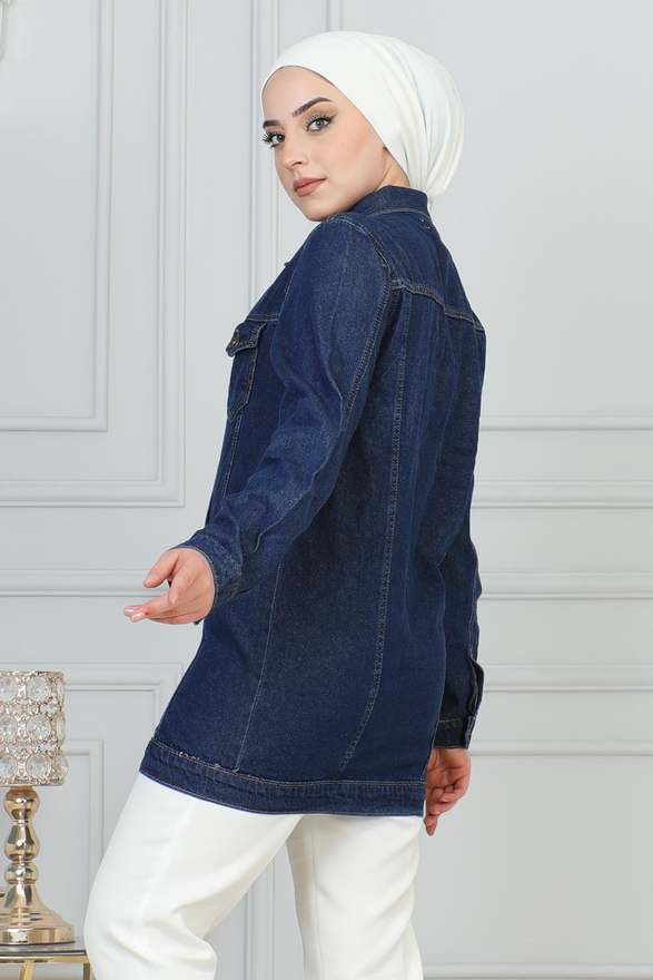 Düğmeli Kot Ceket Koyu Mavi MSW6105-2