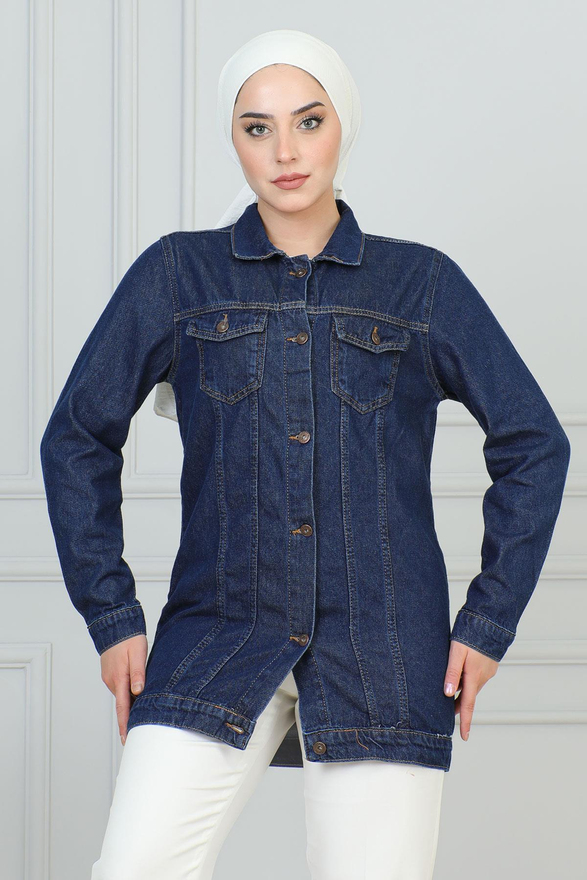 Düğmeli Kot Ceket Koyu Mavi MSW6105-2