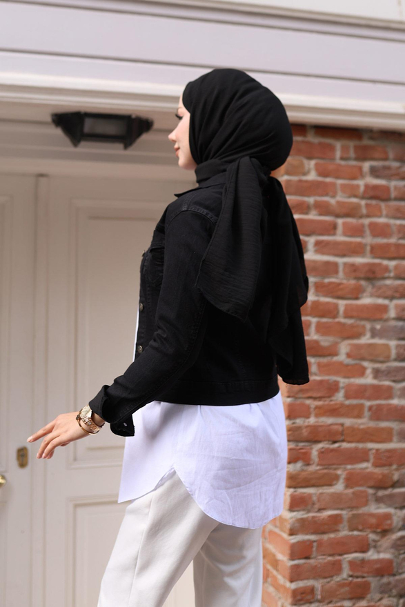 Düğmeli Kot Ceket Siyah 6027