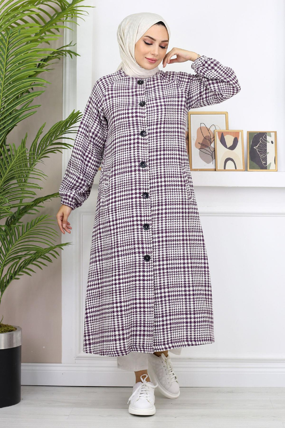 Düğmeli Şanel Kap Mürdüm 19168