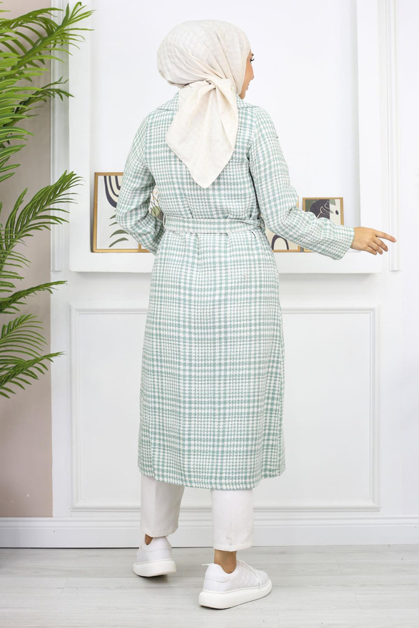 Ekoseli Şanel Kaşe Kaban Mint 19137