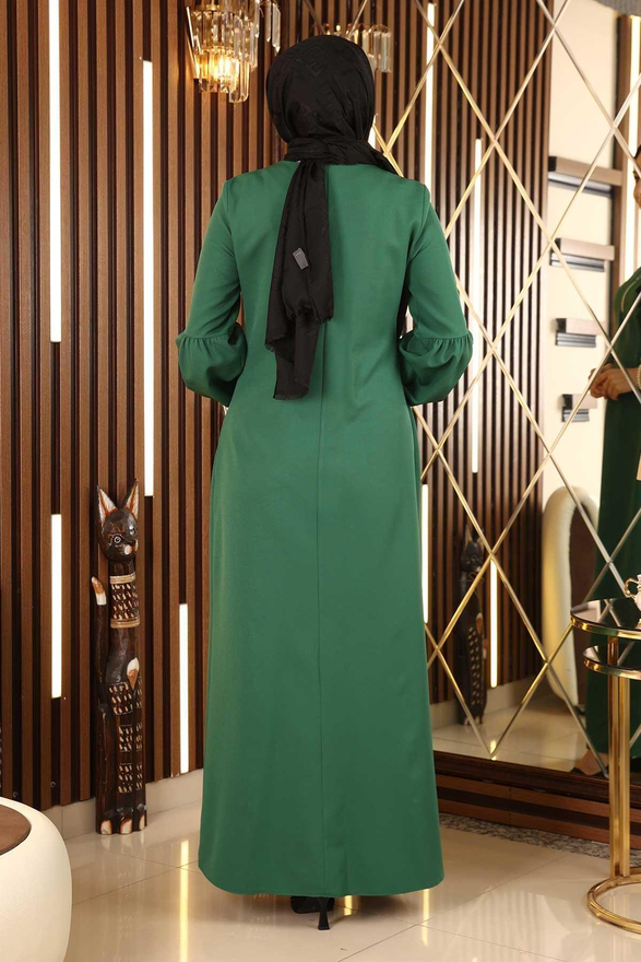 Fermuar Detaylı Elbise Zümrüt MSW10269