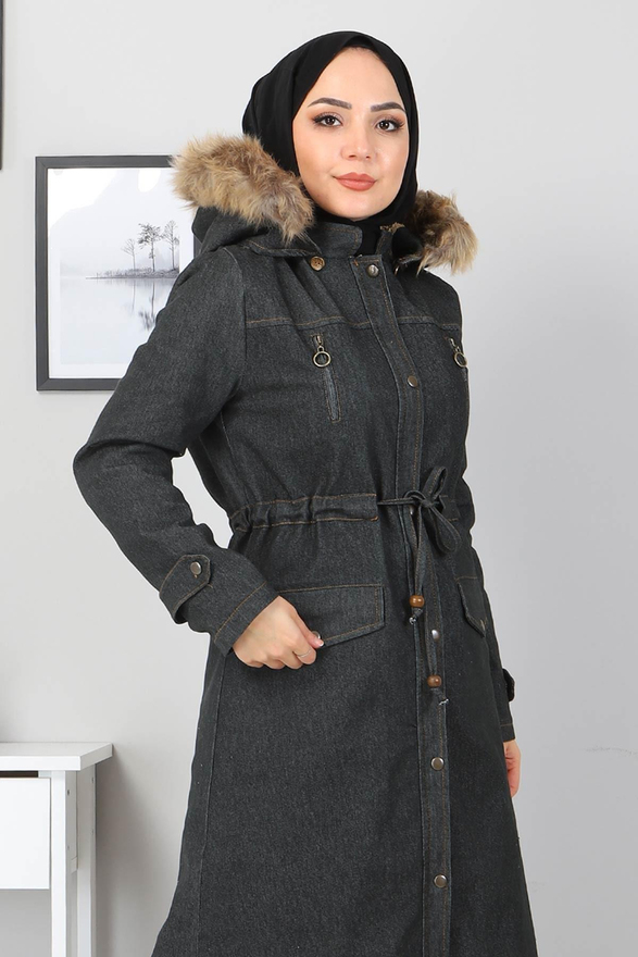 Fermuar Detaylı Kot Mont Füme 9735