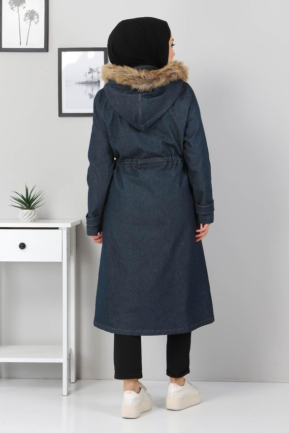 Fermuar Detaylı Kot Mont Petrol 9735