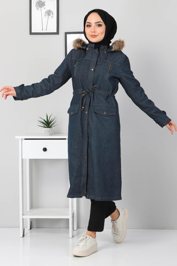 Fermuar Detaylı Kot Mont Petrol 9735