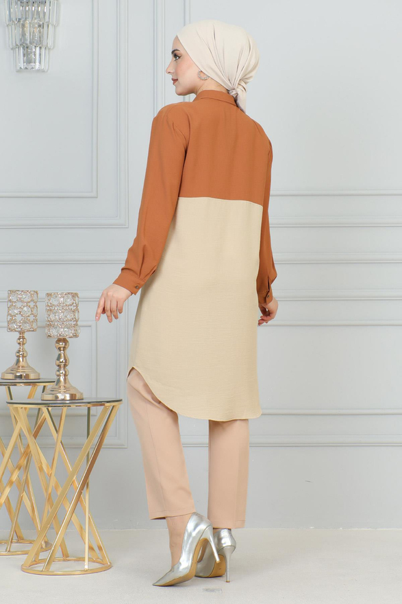Fermuar Detaylı Tunik Krem 6098