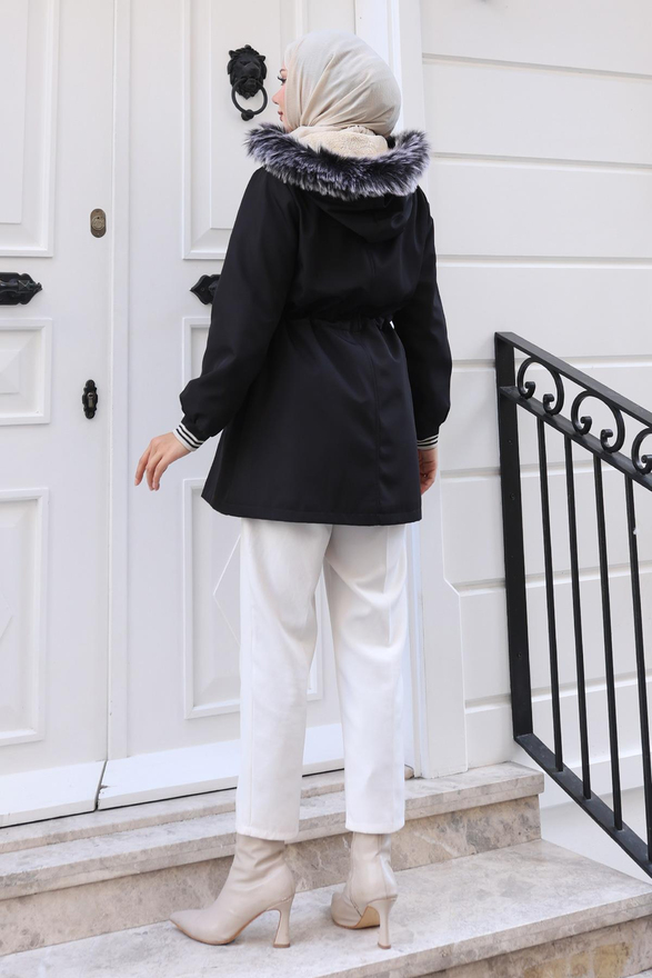 Fermuarlı Kapşonlu Mont Siyah 19270