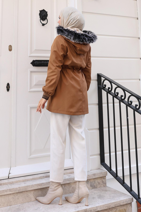 Fermuarlı Kapşonlu Mont Taba 19270