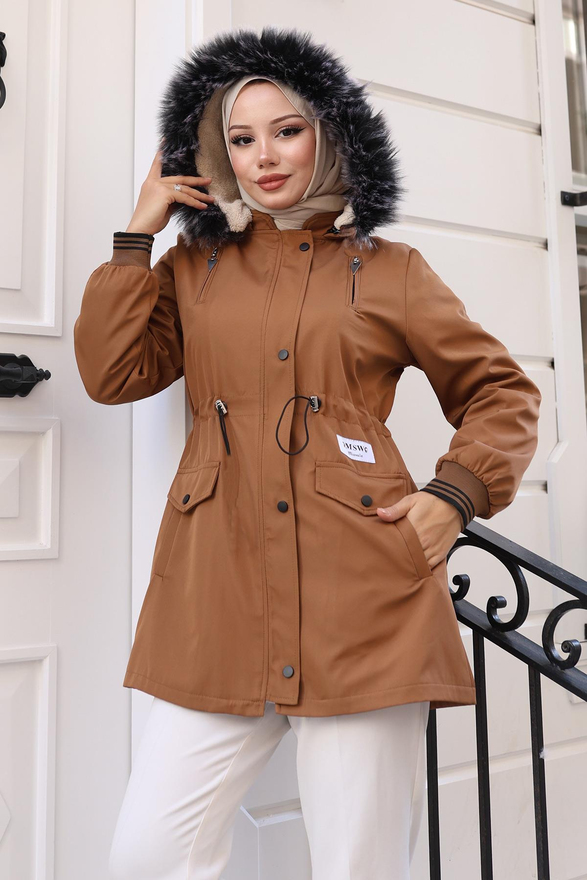 Fermuarlı Kapşonlu Mont Taba 19270