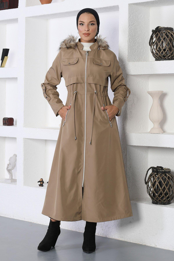 Fermuarlı Kapşonlu Mont Vizon 10362