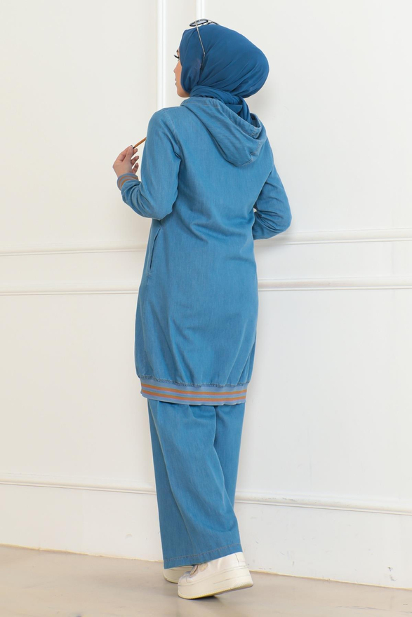 Fermuarlı Ribanalı Kot Takım Açık Mavi 19363