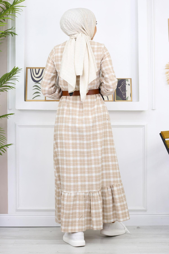 Fırfırlı Tesettür Elbise Bej 19165