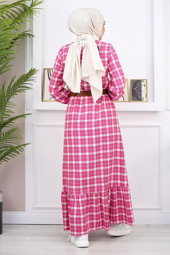 Fırfırlı Tesettür Elbise Pembe 19165