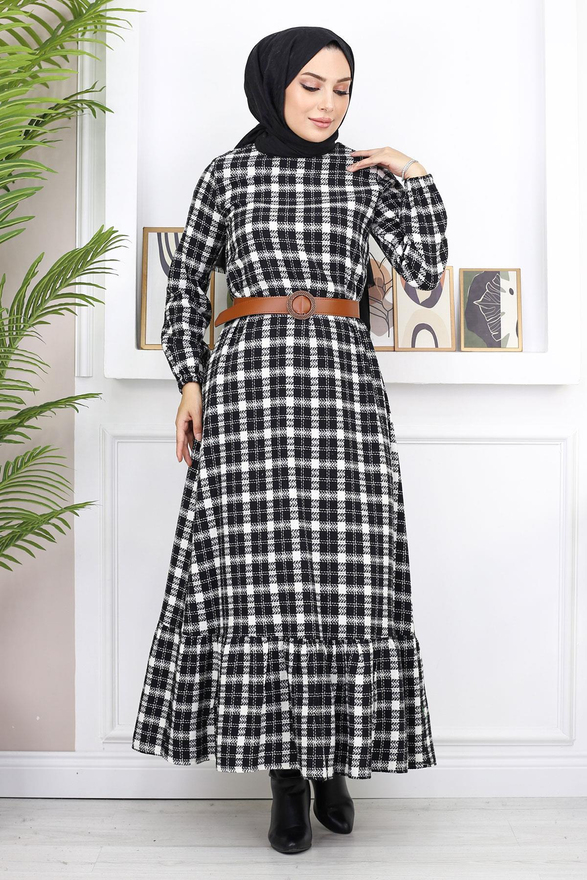 Fırfırlı Tesettür Elbise Siyah 19165