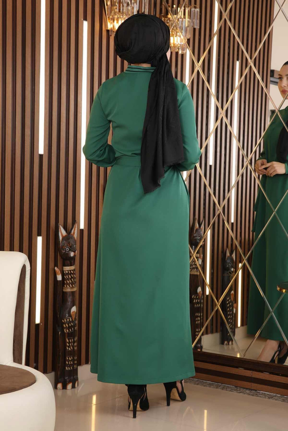 Gizli Düğmeli Ribanalı Ferace Zümrüt 18901