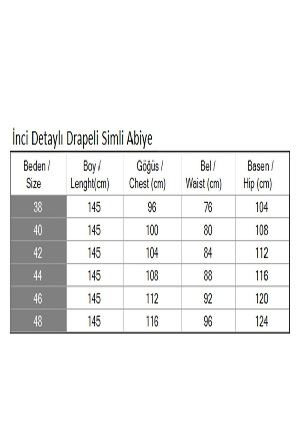İnci Detaylı Drapeli Simli Abiye Mint 19189