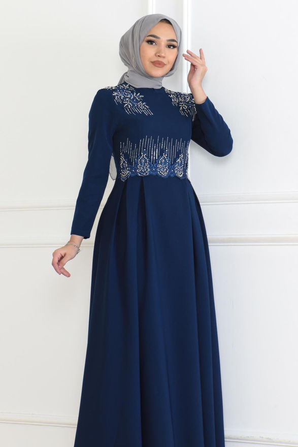 İnci Detaylı Elbise İndigo 6121