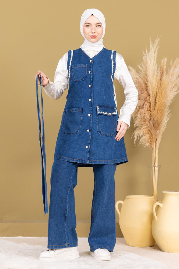 İnci Detaylı İkili Kot Takım Açık Mavi 19245