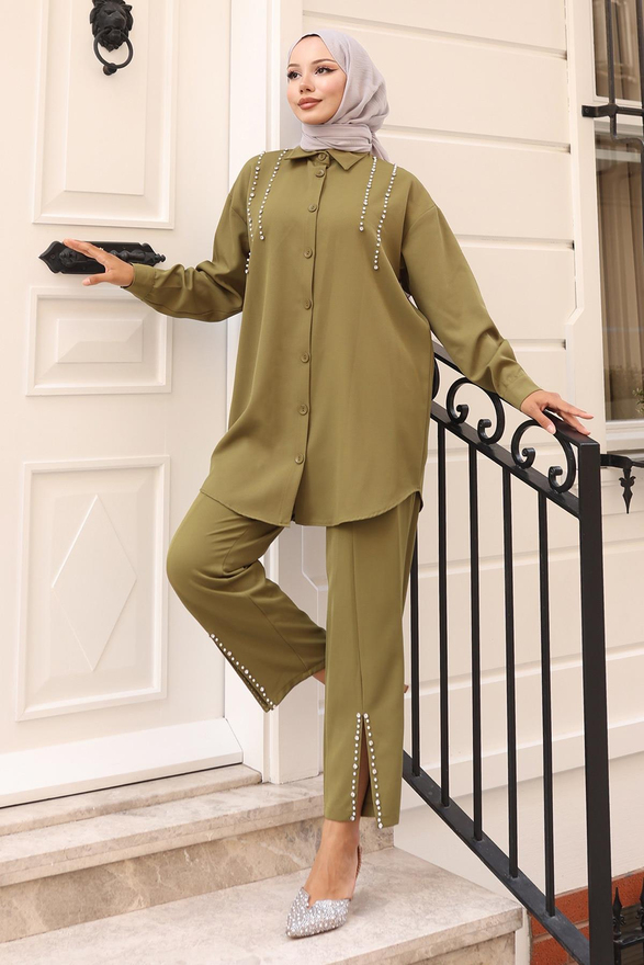 İnci Detaylı Takım Haki 19259