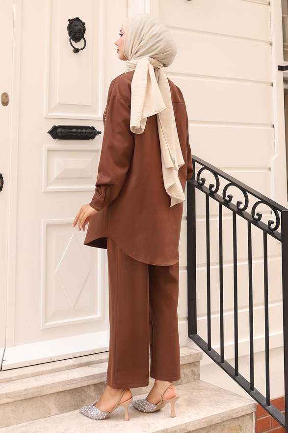 İnci Detaylı Takım Kahverengi 19259