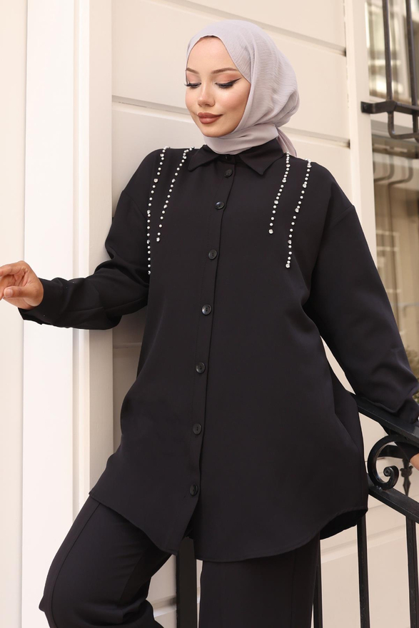 İnci Detaylı Takım Siyah 19259