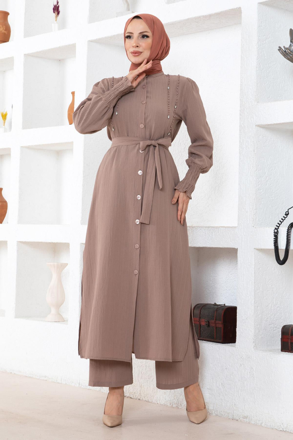 İnci Detaylı Takım Vizon 19360